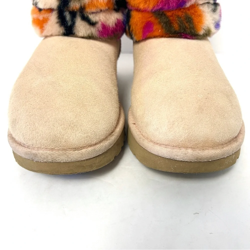 UGG Fluff Mini Quilted Motlee Boots Shoe Suede Sheepskin Pink Size EU 38 US 7